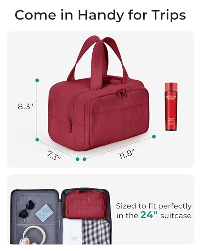 Image of BAGSMART Travel Toiletry Bag, Puffy Toiletry Bag for Women, Wide-open toiletry bags for traveling, Large Travel Cosmetic Makeup Bag Organizer for Accessories,Toiletrie (Vintage Berry)