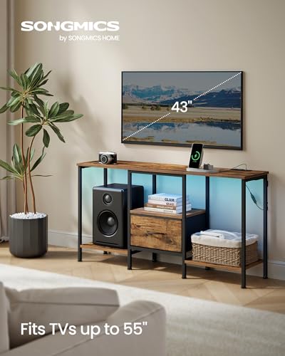 Image of SONGMICS BELLAH Collection - TV Stand for TVs Up to 55 Inches, Media Console Table and Entertainment Center Unit for Living Room, with Shelves and Drawer, Steel, Industrial, Rustic Brown ULGS031K101S