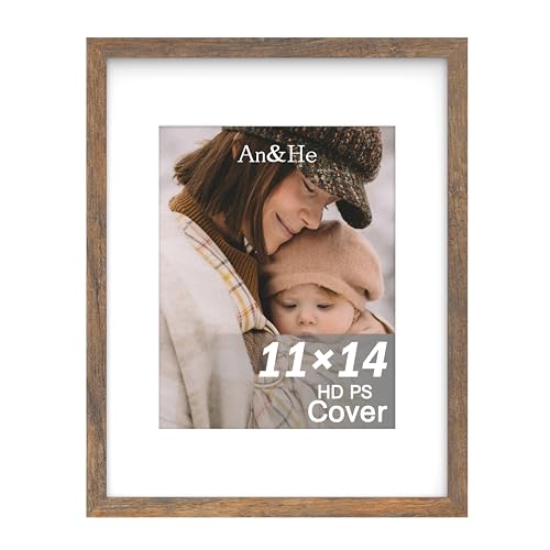 An&He 11x14 inch Picture Frame, Brown Simple Photo Frame for Decorative Artwork, Suitable for Tabletop, Desk, Bookshelf and Wall Display, Photo Gallery Decor