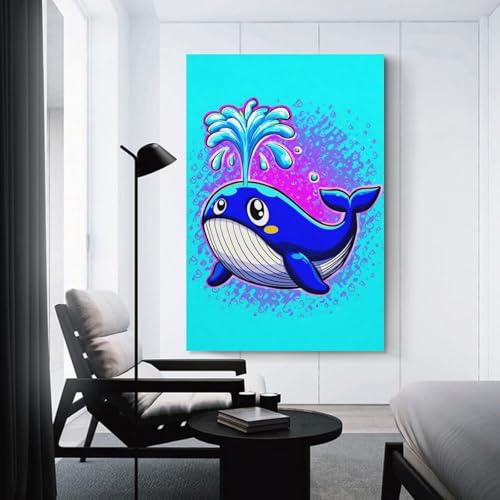 Tableaux muraux pour salon style baleine amusante pour deco WC et salle de bain 40x60cm
