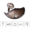 Tempered Glass Vessel Sink,Leaf Shaped Bathroom Wash Sink,Countertop Basin,with Waterfall Faucet and Pop-Up Sink Drain,for Bath Remodel,Brown