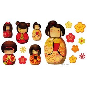PLAGE 152021 Adhesivos de decoración -Muñecas japonesas, 2 Hojas, 11 x 10,5 cm