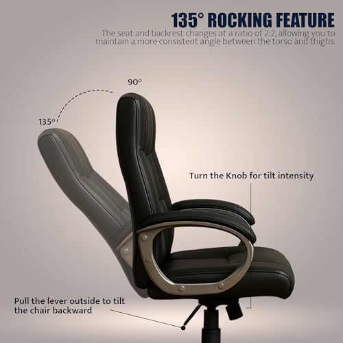 Image of Prestige Premium Leatherette Executive Chair | High Back Ergonomic Office Chair for Work from Home & Office | Height Adjustable, 360 Swivel, 135 Tilt, Chrome Base (1 Pc) (Black)