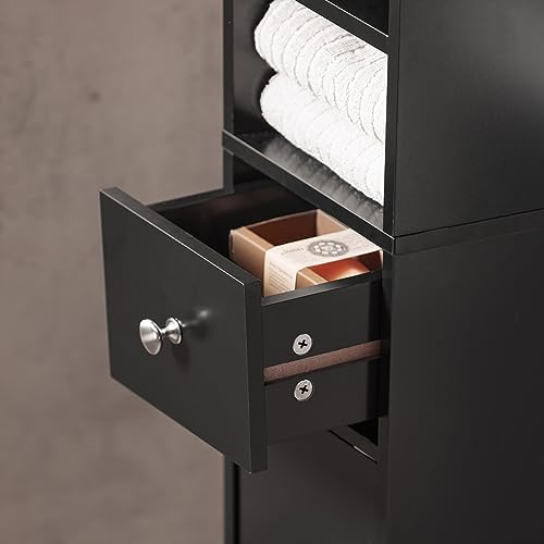 SoBuy BZR34-SCH Szafka łazienkowa Wysoka z 5 półkami rRegał łazienkowy z 1 szufladą i 2 drzwi 20 x 180 x 20 cm,Czarny