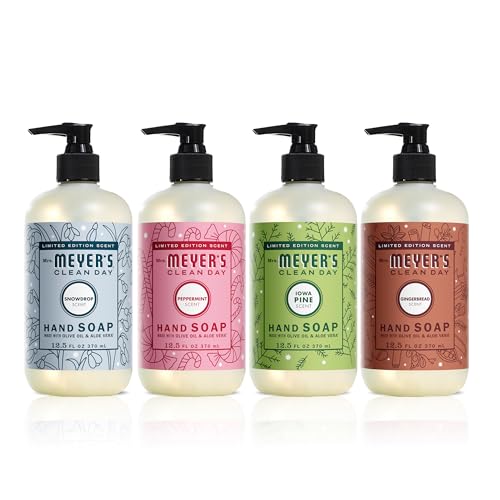 Mrs. MEYER'S CLEAN DAY Holiday Hand Soap Set, includes Peppermint, Iowa Pine, Snowdrop, Gingerbread