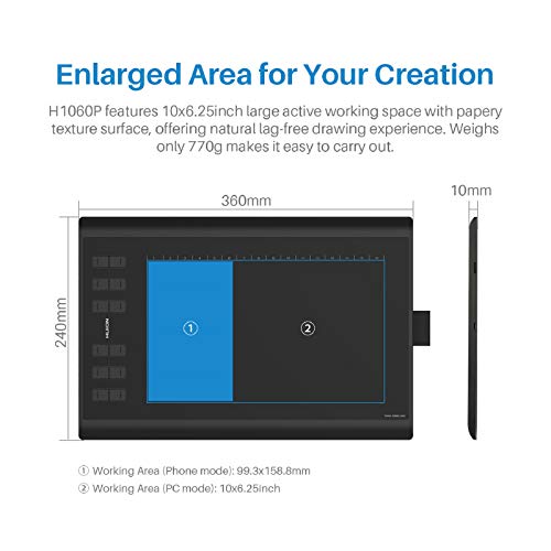 Tablet de desenho Huion H1060P sem bateria com função de inclinação de sensibilidade de pressão de 8