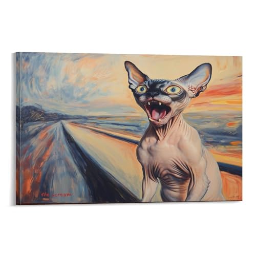 Sphinx Chat Murale Décoration Salon Chambre Tableau Toile Moderne