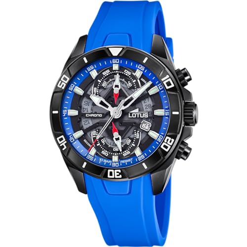 LOTUS Montre Homme Analogique Caoutchouc Bleu - Quartz - Chronographe - Calendrier - Verre Minéral Résistant - Étanche 10 ATM 18945/2 Vortex