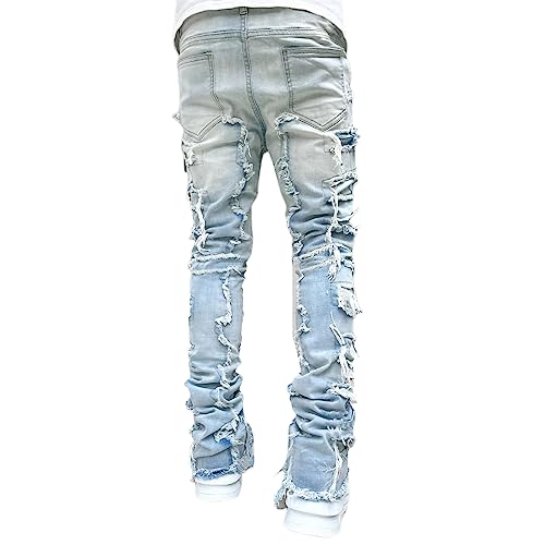 Giraropa Men Ripped Jeans Slim Fit Denim Pants Distressed Stacked Trousers Casual Stretch Long Pant Y2K Hip Hop Straight Jean2