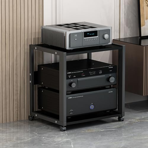 2 Tier Movable AV Media Stand CD Player Component Cabinet Corner Wooden Shelves TV Stand Modern Stereo Rack Audio Tower for Home/Office/Theater(Color:Black)