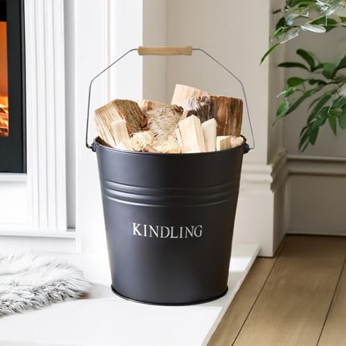 Garden Mile Fireside Kindling Bucket - Vintage Style Buckets With Handles Fireplace Wood Burner Coal Storage - Portable Heavy Duty Metal Bucket Log Burner Fireplace Accessories