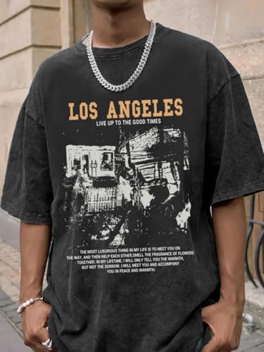 Oversized Graphic Tshirts for Men Acid Wash Los Angeles Vintage Tees Streetwear Baggy Cotton Shirts Casual Tops3