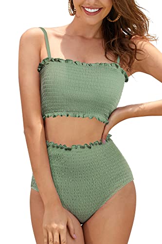 Bikini Damen Set Push Up, Badeanzug Set Trägern Hinten Gestreifte Bademode Wende-Slip Zweiteiliger Badeanzug Push Up Bikini Set High Waist Bikinioberteil Blumenmuster Zweiteiliger mit Hotpants