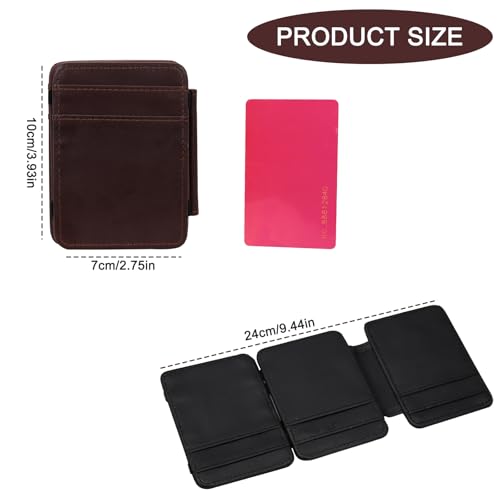 PU Magic Wallet, Men’s Ultra-Thin Three Fold Flip Wallet with ID Window, Two Side Opening Magic Leather Money Clip for Credit Cards, ID Cards, and Folded Cash (Black)2