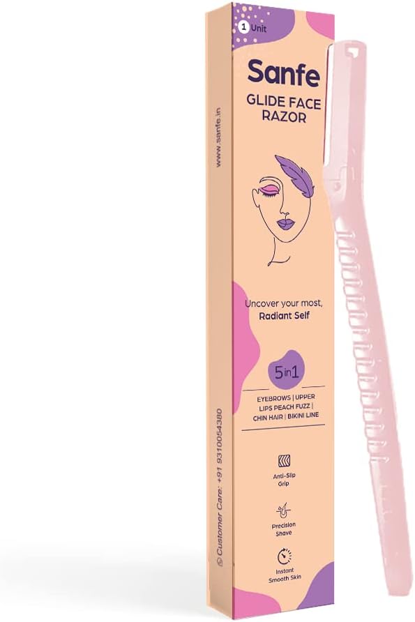 Sanfe Glide Reusable Face & Eyebrow Razor For Women | For Safe & Painfree Facial Hair Removal - Pack of 1 | Razor for Face, Eyebrows, Upper Lips, Chin, Side Locks, Forehead | For Soft Hair