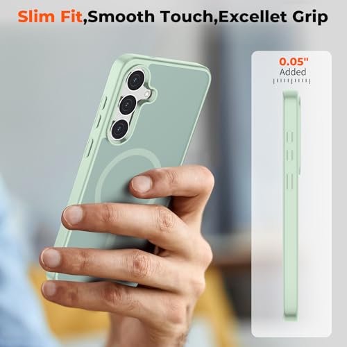 Image of SUPFINE Magnetic for Samsung Galaxy S25 FE Case with Screen Protector, (Built-in Magnets) (Military Grade Drop Protection) Slim Translucent Shockproof Phone Case,Light Green