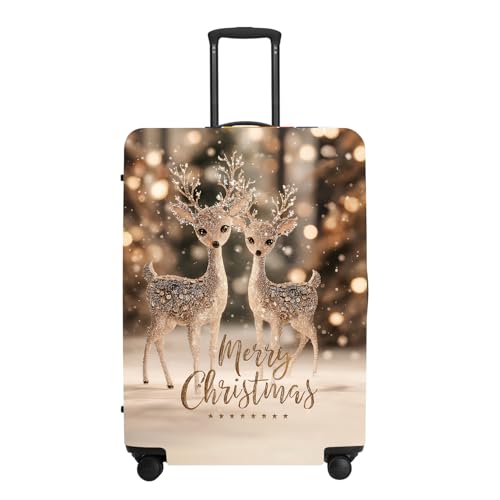 Image of Deer Christmas Luggage Cover - Two Reindeer in Snow with Glowing Tree, Warm Winter Scene Suitcase Protector for 18 20 22 Inch Bag