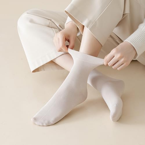 6 Pairs Womens Mulberry Silk Crew Socks, Soft Spring Autumn Socks Above Ankle Socks for Casual Dress Size 5-94
