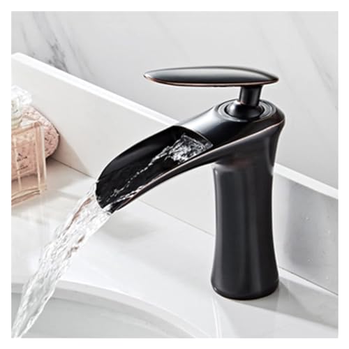 Mélangeur de bassin à poignée cascade noire eau chaude froide
