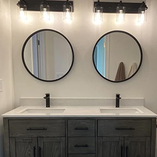 Image of MELUCEE Vintage Bathroom Lighting Fixtures Over Mirror, 3-Light Modern Vanity Lights Black Finish Industrial Wall Sconce with Clear Glass Shade