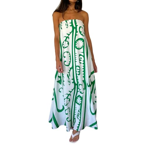 Robe d'été Bustier Tubulaire sans Bretelles pour Femmes, imprimé de Fruits, Robe Longue balançoire-Vert-S