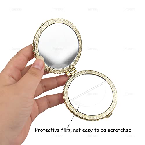 Auear, 4 Pack Retro Floral Makeup Compact Mirror Small Pocket Purse Mirrors Beauty Handheld Folding Portable Travel Mirror For Women Girls Lady #TOP2