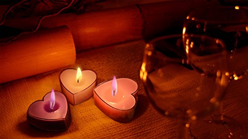 Valentines Heart Candles | Decor Hut Set Of 3 Heart Candles In Glass Holder, Tea Light With Color Flame, Burns Colored Flame Matching Color Of Candle Wax. (Heart Glass Candles) #TOP3