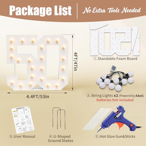 4FT Marquee Light Up Numbers 50 Sign, Birthday Party Decorations, White by Ruxion - Used condition - Image 3