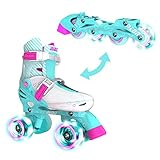 Yvolution Neon Combo Skates | 2-1 Quad and Inline Skates for Kids with LED Wheels | Adjustable Sizing (Teal Pink, 3-6)