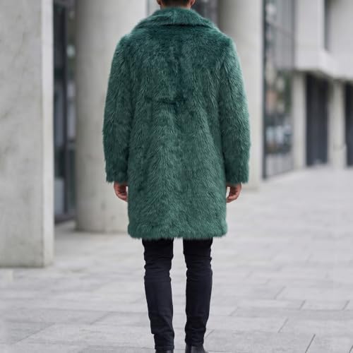 Image of Lisa Colly Mens Faux Fur Coat Jacket Winter Overcoat | Men's Faux Fur Long Jacket, Long Sleeve, Fluffy Warm, Winter Parka Coat
