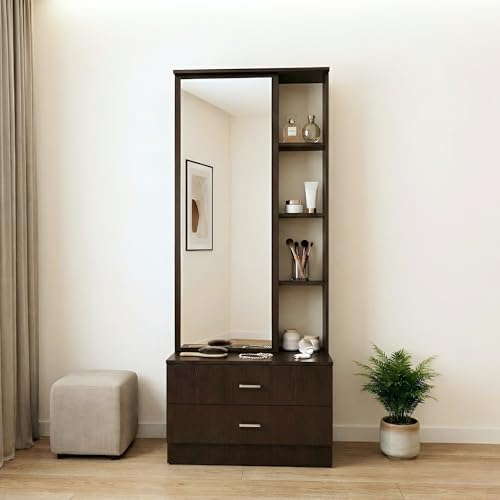 Image of ESTANTERIA Dressing Table with Storage and Full Length Mirror for Bedrom Dresser 3 Self & 2 Drawer Cabinet Makeup Vanity Table Organiser Furniture for Home Living Room (Wenge)