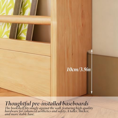 Children's Bookshelf, 6-Tier Wall-Mounted Storage Rack, No Drilling Required, Solid Wood Behind Door Shelf, Ultra-Thin Kids Bookcase for Bedroom, 100x89cm/39.4x35in