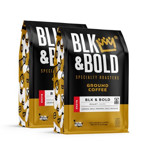 BLK & Bold Espresso Ground Coffee, Premium Dark Roast, 100%