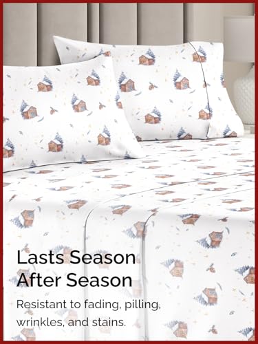 King Christmas Home Sheet Set - Holiday Xmas Pattern Bedding Set - Deep Pockets - Snug Fit - 4 Piece - Wrinkle Free & Easy Care - Comfy Festive Winter - Holiday Sheets for Women, Men, Kids and Teens