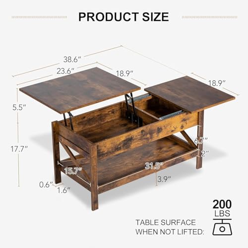 Table basse plateau relevable marron pour ranger et télétravailler - 4