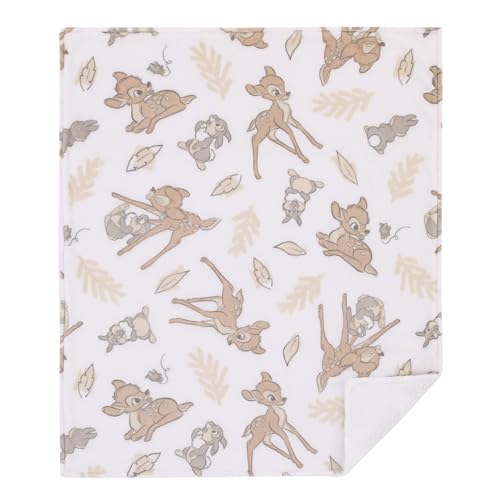 Image of Disney B is for Bambi Tan, Gray, and White Super Soft Plush Sherpa Baby Blanket