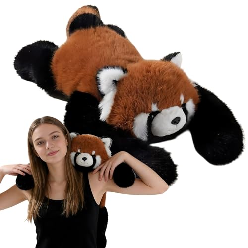 FENYW Doudou lesté, 30 cm, en peluche, panda rouge, coussin doux, pour jouer, collectionner et câliner, se détendre pour enfants et adultes, raton laveur