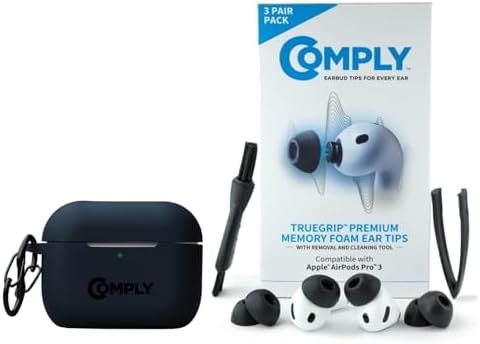 Comply Silicone Protective Case Bundle with TrueGrip Premium Memory Foam Replacement Earbud Tips for Apple AirPods Pro Gen 3, Black, Large, 3 Pairs, Durable Protective Cover for Wireless Earbuds image 2