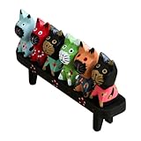 Toyvian Estatua de Gato Miniatura de Madera Tallada, Adorno Decorativo para Escritorio y Hogar, Figura Artesanal Creativa en Estilo Japonés, Obsequio Adecuado para Habitación Infantil
