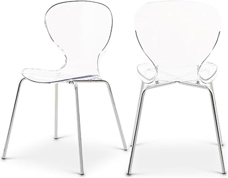 Meridian Furniture Clarion Collection Modern | Contemporary Lucite Polycarbonate Stackable Dining Chair with Sturdy Metal Legs, Set of 2, 19.5" W x 19" D x 32.5" H, Chrome Finish