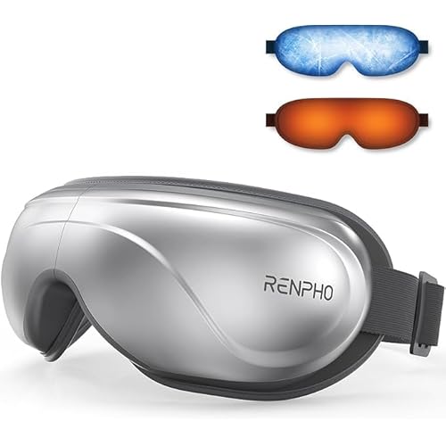 RENPHO Eye Massager with Heat and Cooling, Mothers Day Birthday Gifts for Mom Dad Women Men Heated Eye Mask for Migraine Relief Reduce Strain Improve Sleep Eyeris 2 C-Sliver-No Voice Control