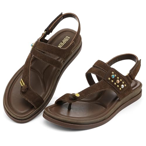 Image of UBFEN Womens Thong Sandals with Toe Loop Heel Strap for Beach | Dressy Casual Flat Flip Flops with Back Strap, Cushioned Footbed for Comfortable Summer Walking