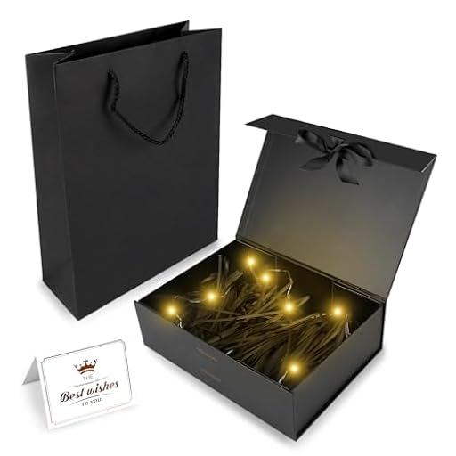 Magnética Cajas Regalo con Tapa, Caja Regalo Negra 23x17x7cm, Caja de Regalo de Cartón, caja + bolsa + cinta + lámpara, Cajas de Regalo de Reutilizable Creative Box para Boda, Cumpleaños, Navidad | Ya disponible en tu tienda friki favorita! En mundofriki.es!