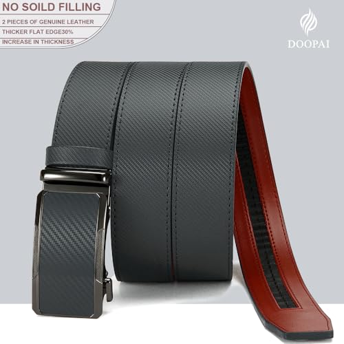 Image of Men's Ratchet Leather Belt Set - 2 Pack Sliding Belt Adjustable For Gift Mens Dress Casual 1 3 /8 inch,Cut for Fit