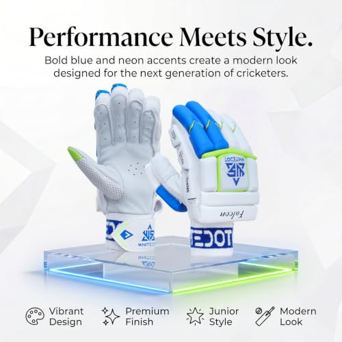 Image of Whitedot Falcon Cricket Batting Gloves||Suitable for Boys|Small Right Hand||White