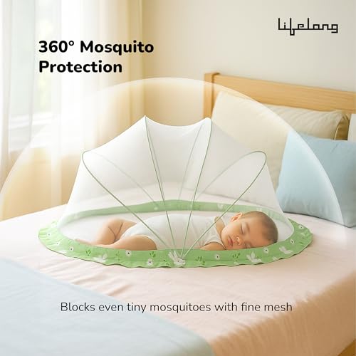 Image of Lifelong Cozy Baby Mosquito Net for Bed|Umbrella Design with Premium Honeycomb Mesh | Portable Foldable Canopy for Infant & Kid Protection|Soft, Breathable,Safe Fabric | 0-2 Years, 90x60x45 (LLCMNK01)