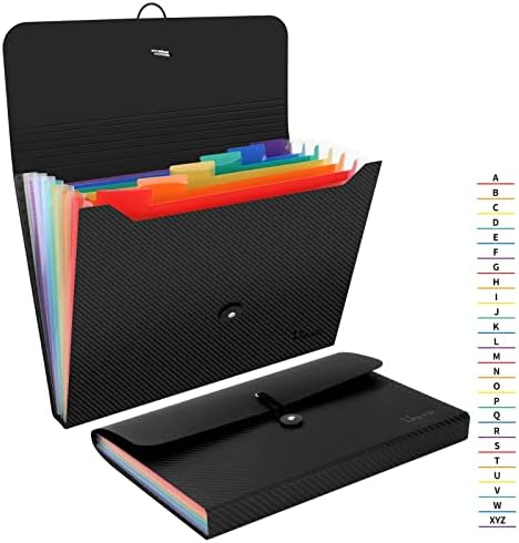 Uquelic 7 Pocket Expanding File & Cover Folder with Labels, Rainbow Twill A4 File Organizer, Plastic Portable Desktop Supplies Accordion Document Holder (2 Pack)