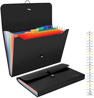 Uquelic 7 Pocket Expanding File & Cover Folder with Labels, Rainbow Twill A4 File Organizer, Plastic Portable Desktop Supplies Accordion Document Holder (2 Pack)