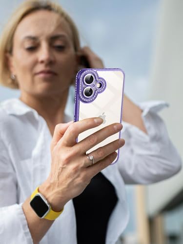 Coque iPhone 16 anti rayures violette transparente protégeant l'objectif avec strass - 7