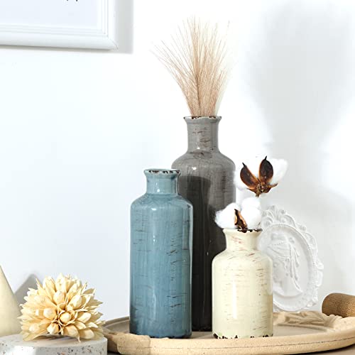 CUCUMI Ceramic Flower Vases Set of 3, Rustic Coastal Home Decor for Farmhouse Shelves, Ocean Beach Style, Mantle, Fireplace, Coffee Table, Shelf for Living Room - Image 6